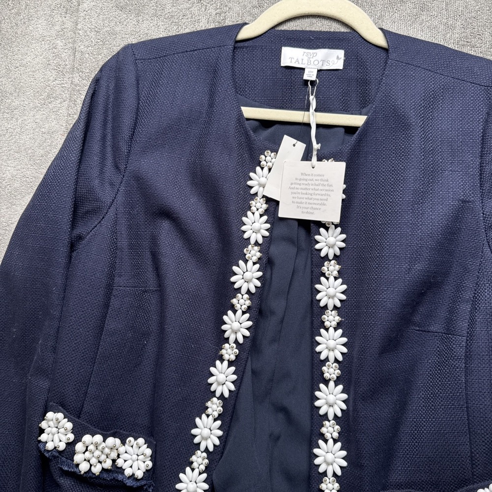 RSVP by Talbots Women's 12P Navy Blue Hand Beaded Blazer Lady Jacket Career - Picture 4 of 12
